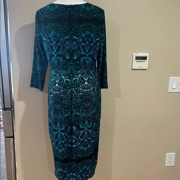 Maggy London Teal and Navy Long Sleeve Dress - Picture 3 of 12